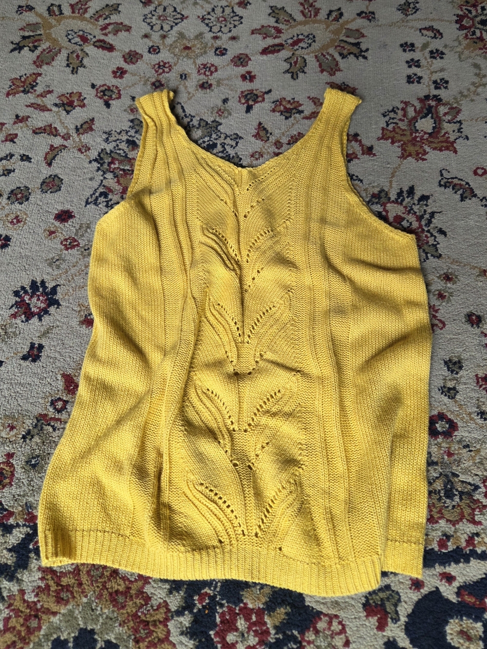 Mustard Sleeveless Knit Leaf-Panel Tank Top - Picture 3 of 8